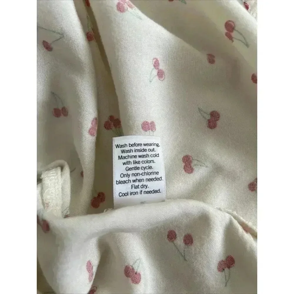 Cherry Print Retro Rockabilly Mini Dress Button Down Tie Back SO Size Large